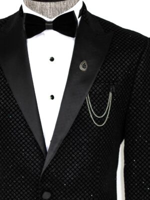 Black and White Patterned Slim Fit Party Blazer