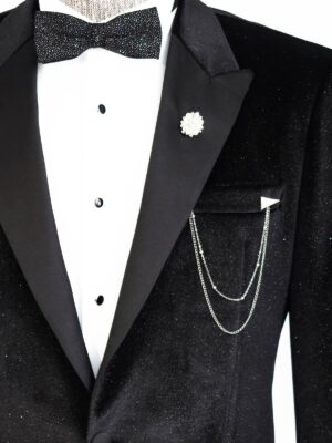 Black Plain Shiny Slim Fit Prom Blazer