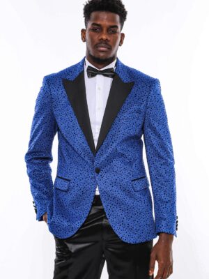 Blue Shiny Dot Patterned Sequin Blazer