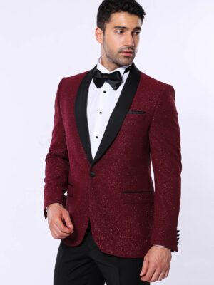 Claret Red Sparkle Patterned Prom Blazer| Clos