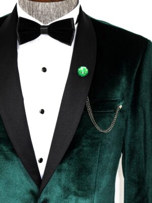 Dark Green Shawl Lapel Velvet Tuxedo Blazer