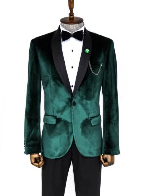 Dark Green Shawl Lapel Velvet Tuxedo Blazer