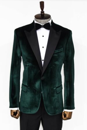 Dark Green Velvet Tuxedo Blazer
