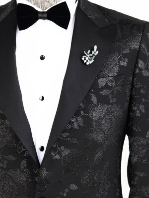 Floral Patterned Black Men's Tuxedo Blazer