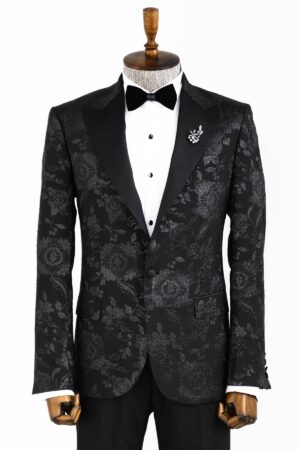 Floral Patterned Black Men's Tuxedo Blazer