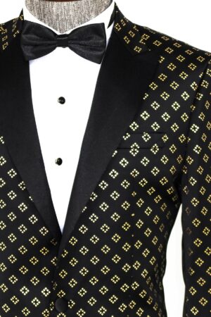 Gold Diamond Pattern Black Blazer