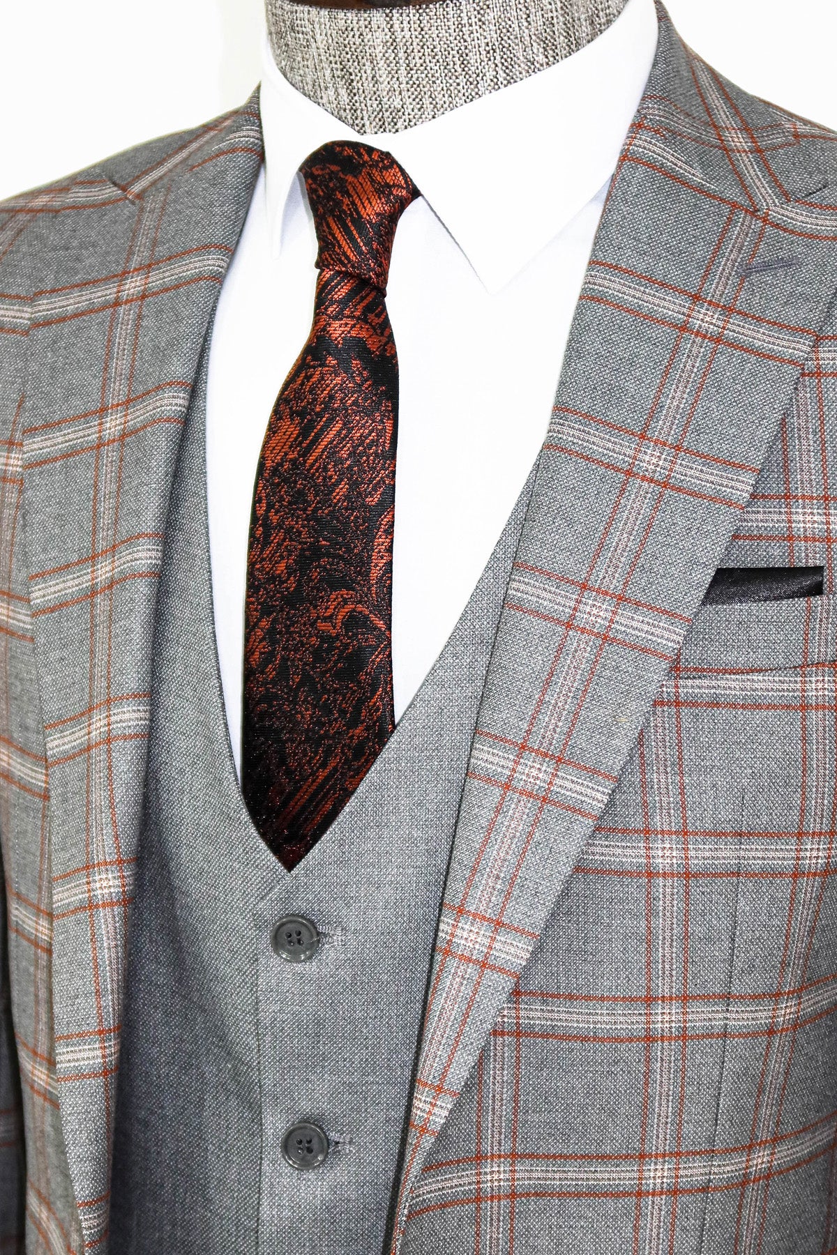 Grey Checked Slim Fit Suit 4