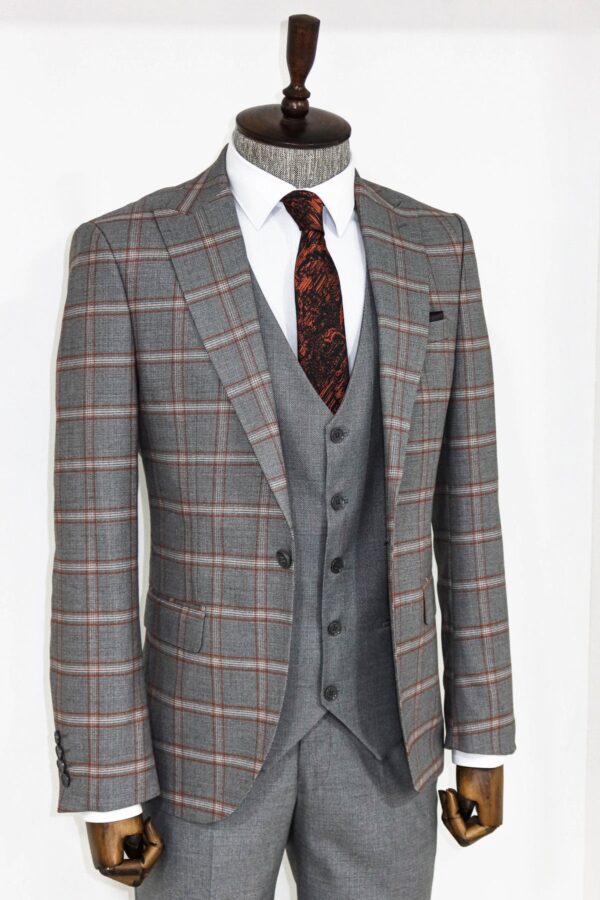 Grey Checked Slim Fit Suit