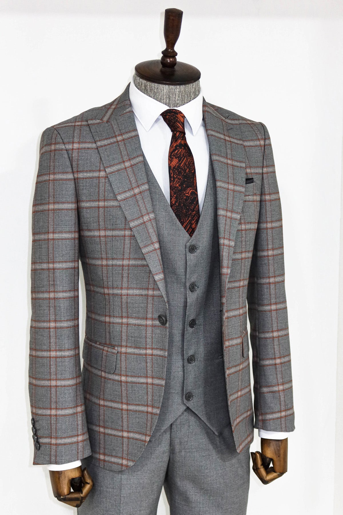 Grey Checked Slim Fit Suit 5