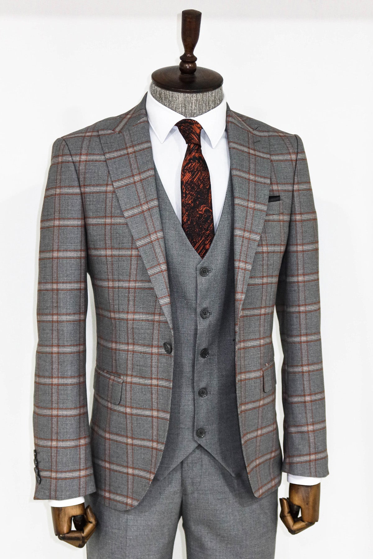 Grey Checked Slim Fit Suit 6