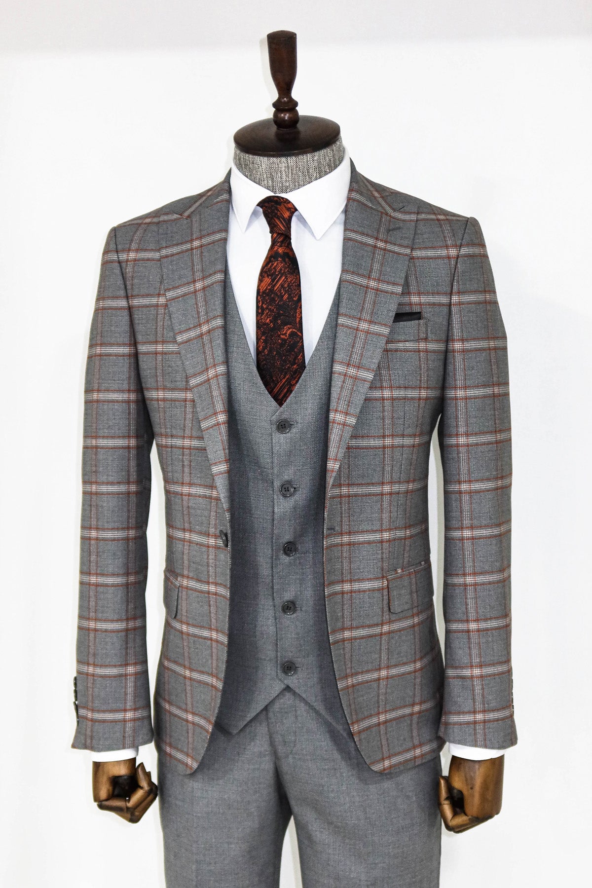 Grey Checked Slim Fit Suit 1