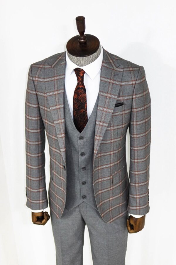 Grey Checked Slim Fit Suit