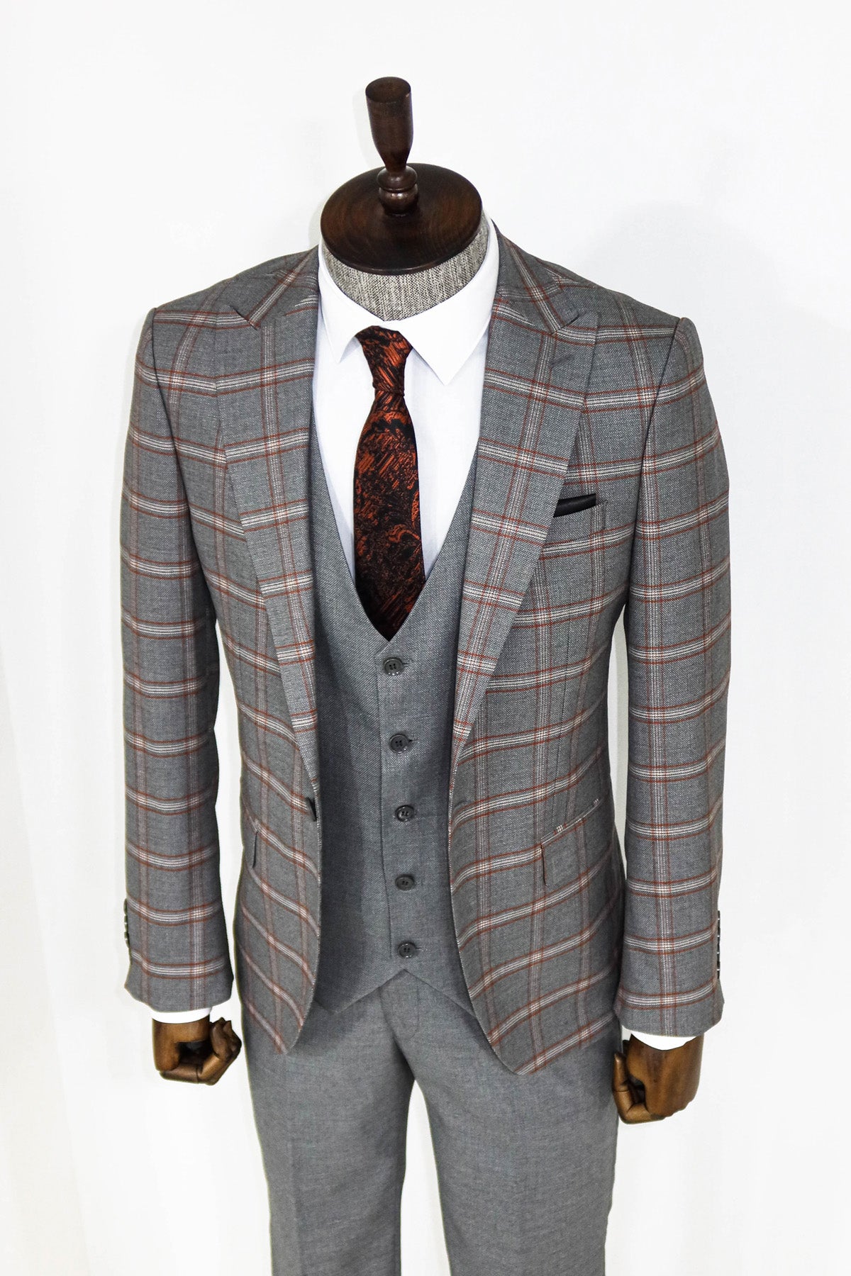 Grey Checked Slim Fit Suit 7