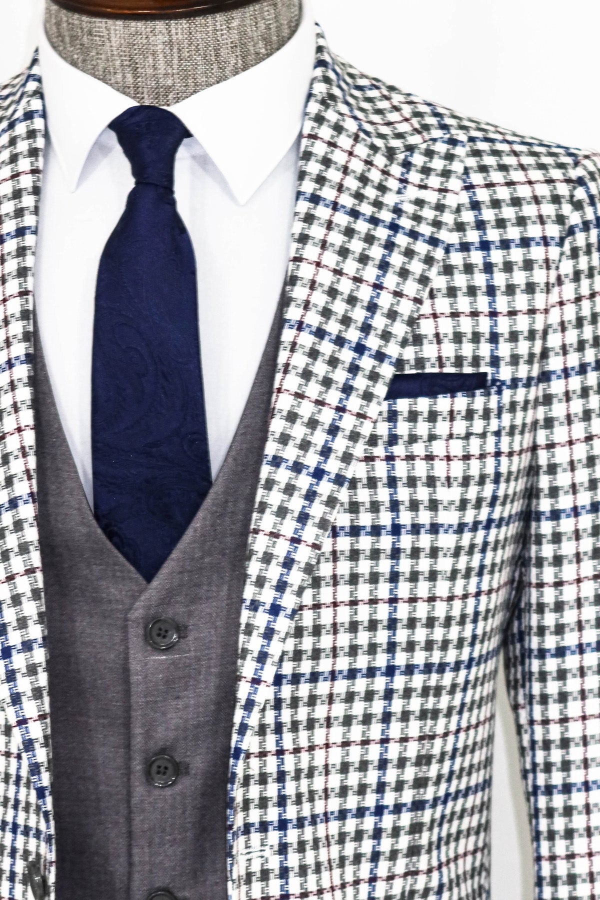 Grey Plaid 3 Piece Slim Fit Suit 2
