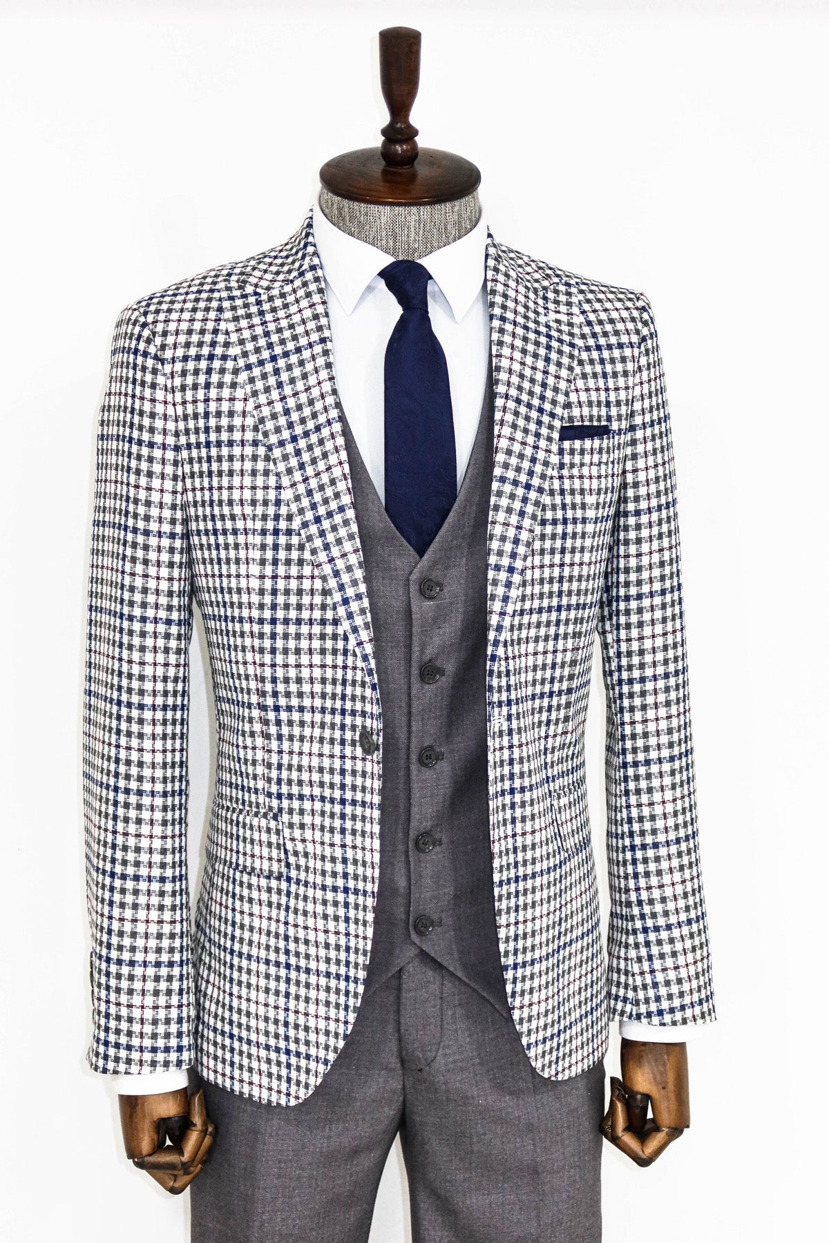 Grey Plaid 3 Piece Slim Fit Suit 6