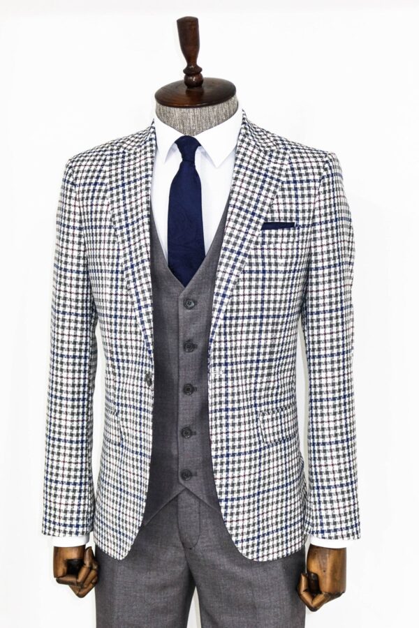 Grey Plaid 3 Piece Slim Fit Suit