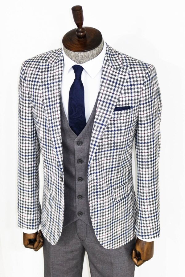 Grey Plaid 3 Piece Slim Fit Suit