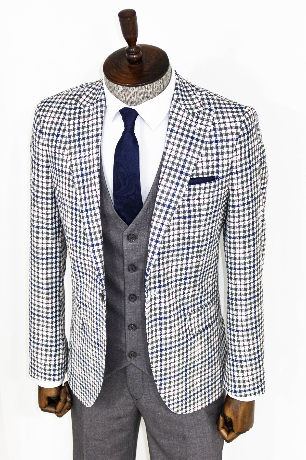 Grey Plaid 3 Piece Slim Fit Suit 8