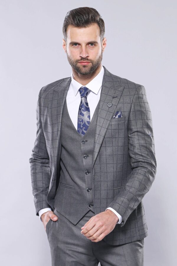 Grey Vested Checked Suit
