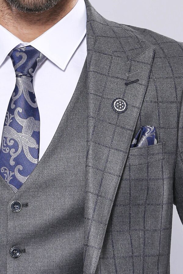 Grey Vested Checked Suit