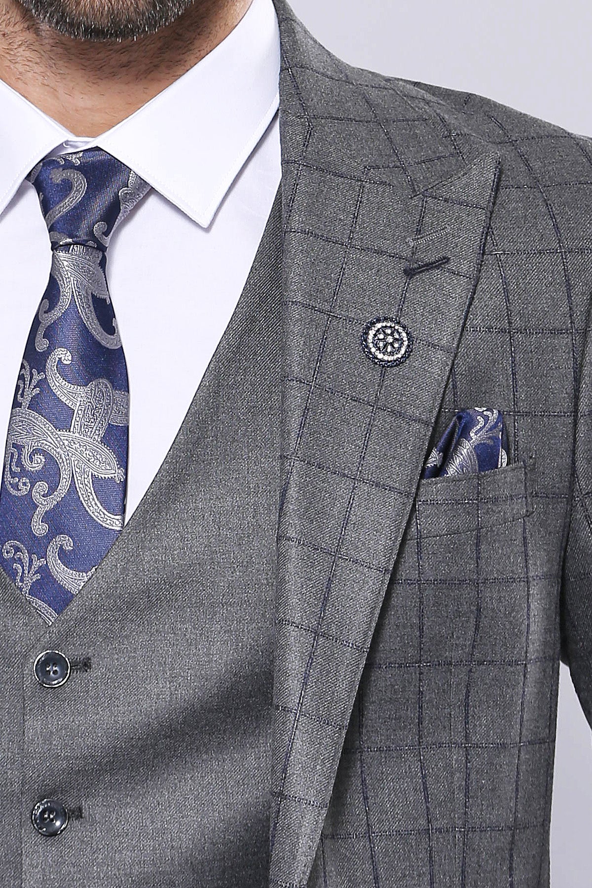 Grey Vested Checked Suit 2