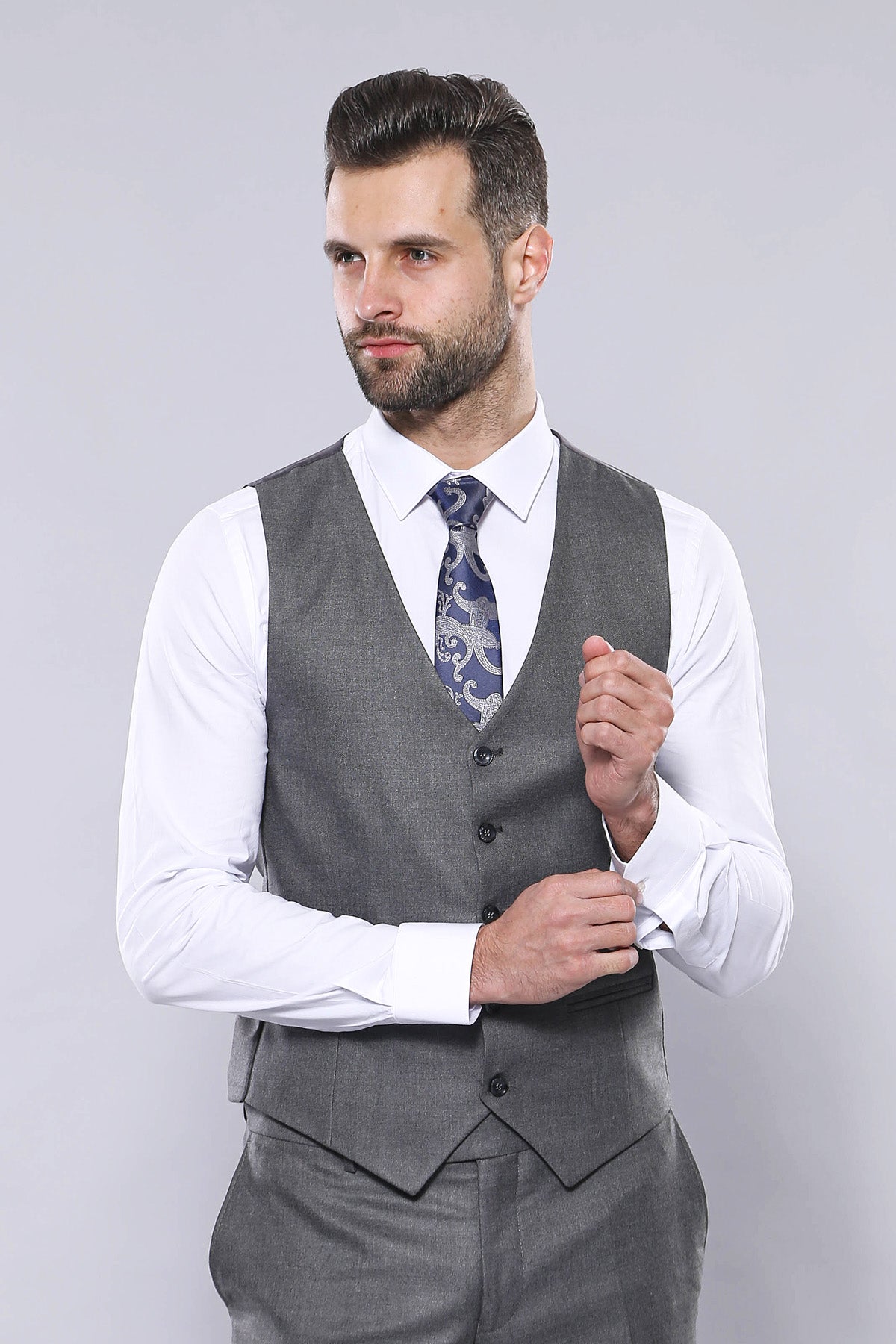 Grey Vested Checked Suit 4