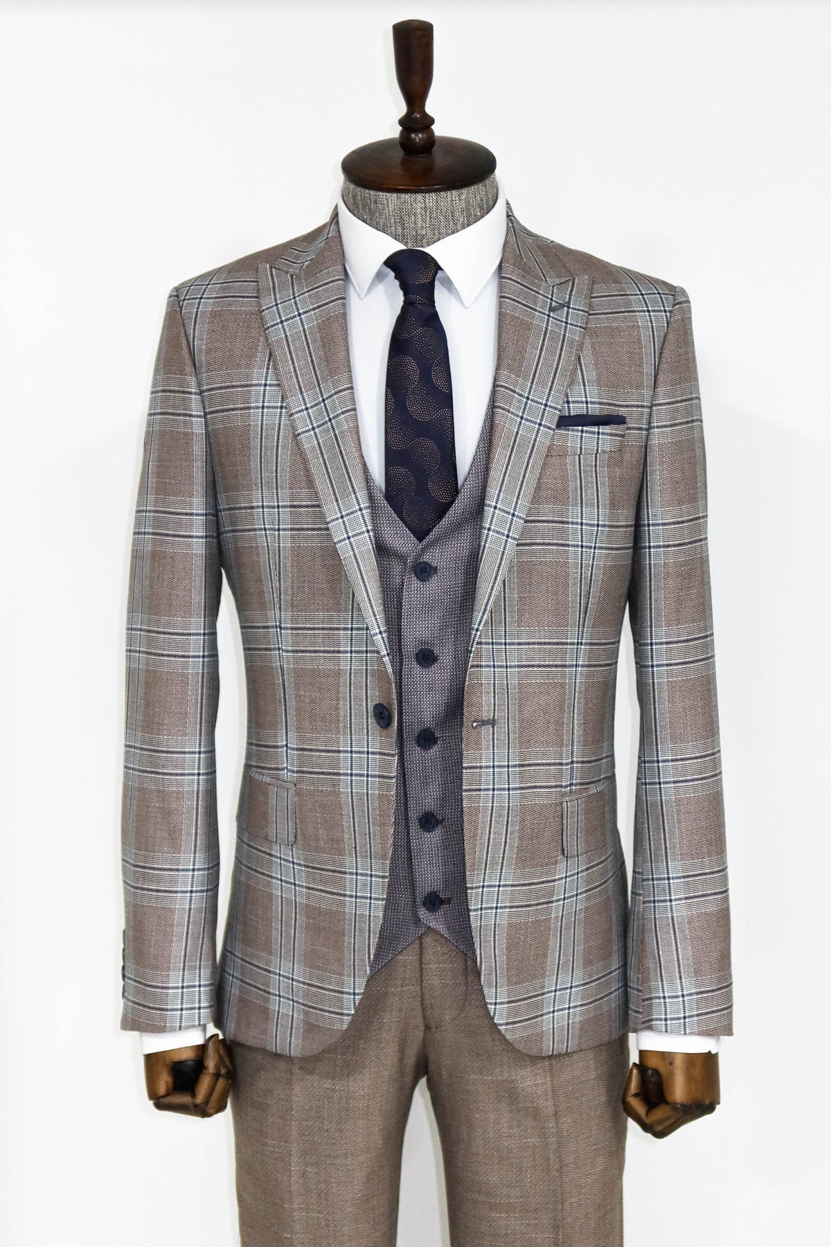 Light Brown Checked 3 Piece Suit