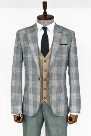 Light Green Checked 3 Piece Suit