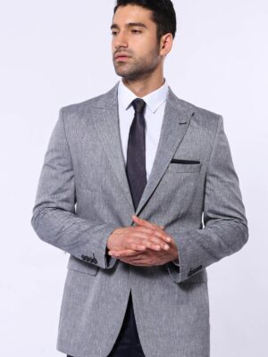 Peak Lapel Slim-Fit Grey Blazer