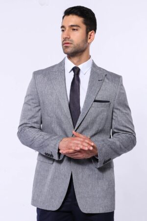 Peak Lapel Slim-Fit Grey Blazer
