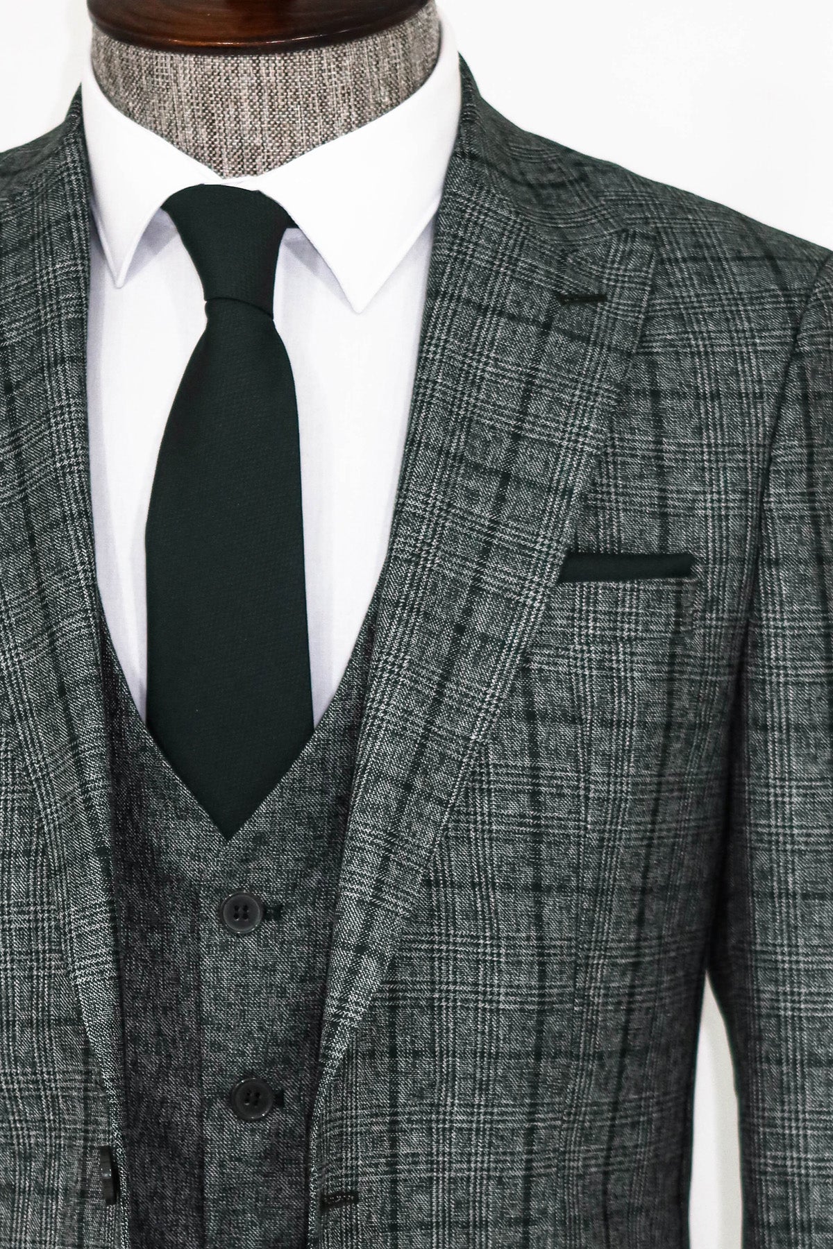 Plaid Dark Grey Slim Fit Suit 2