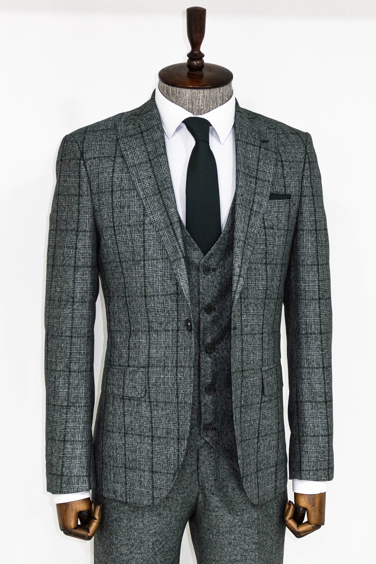 Plaid Dark Grey Slim Fit Suit 5