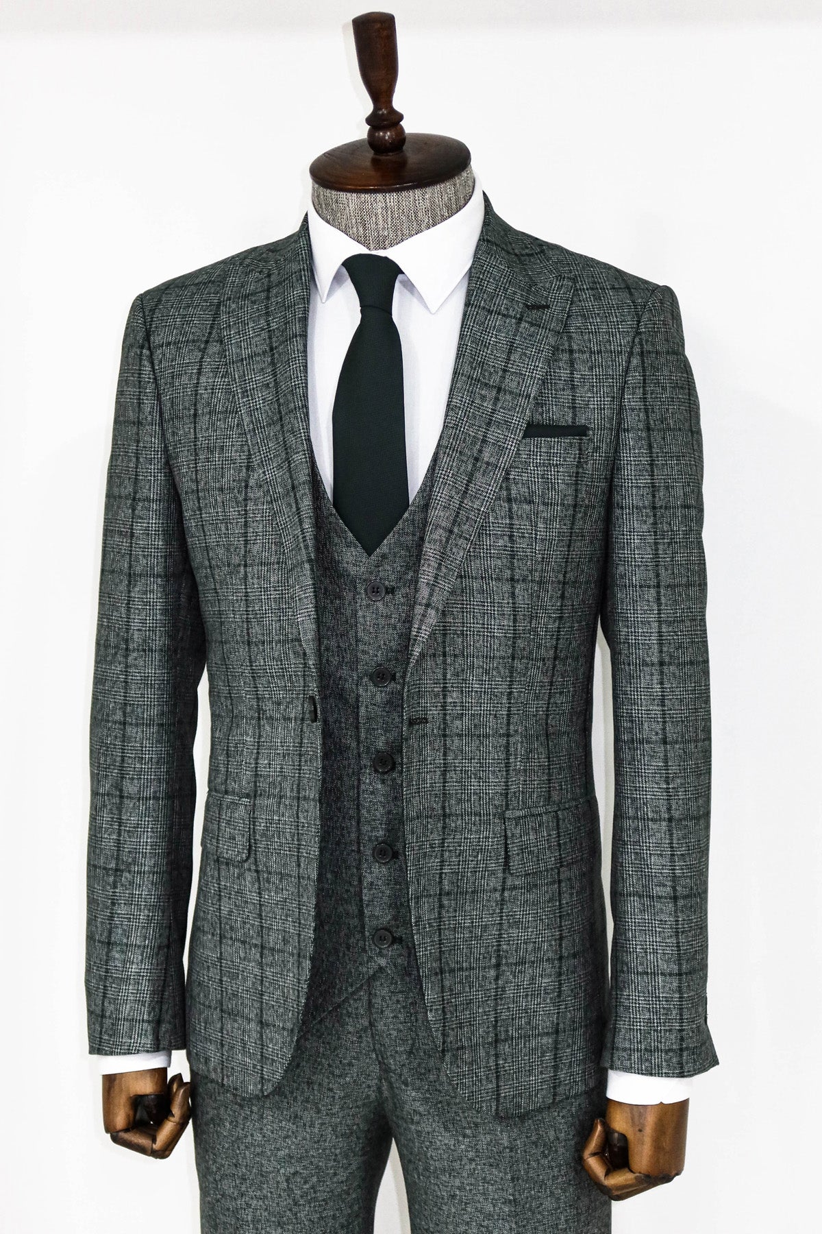 Plaid Dark Grey Slim Fit Suit 6