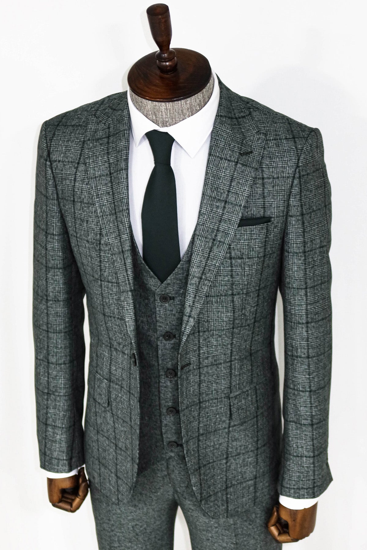Plaid Dark Grey Slim Fit Suit 7
