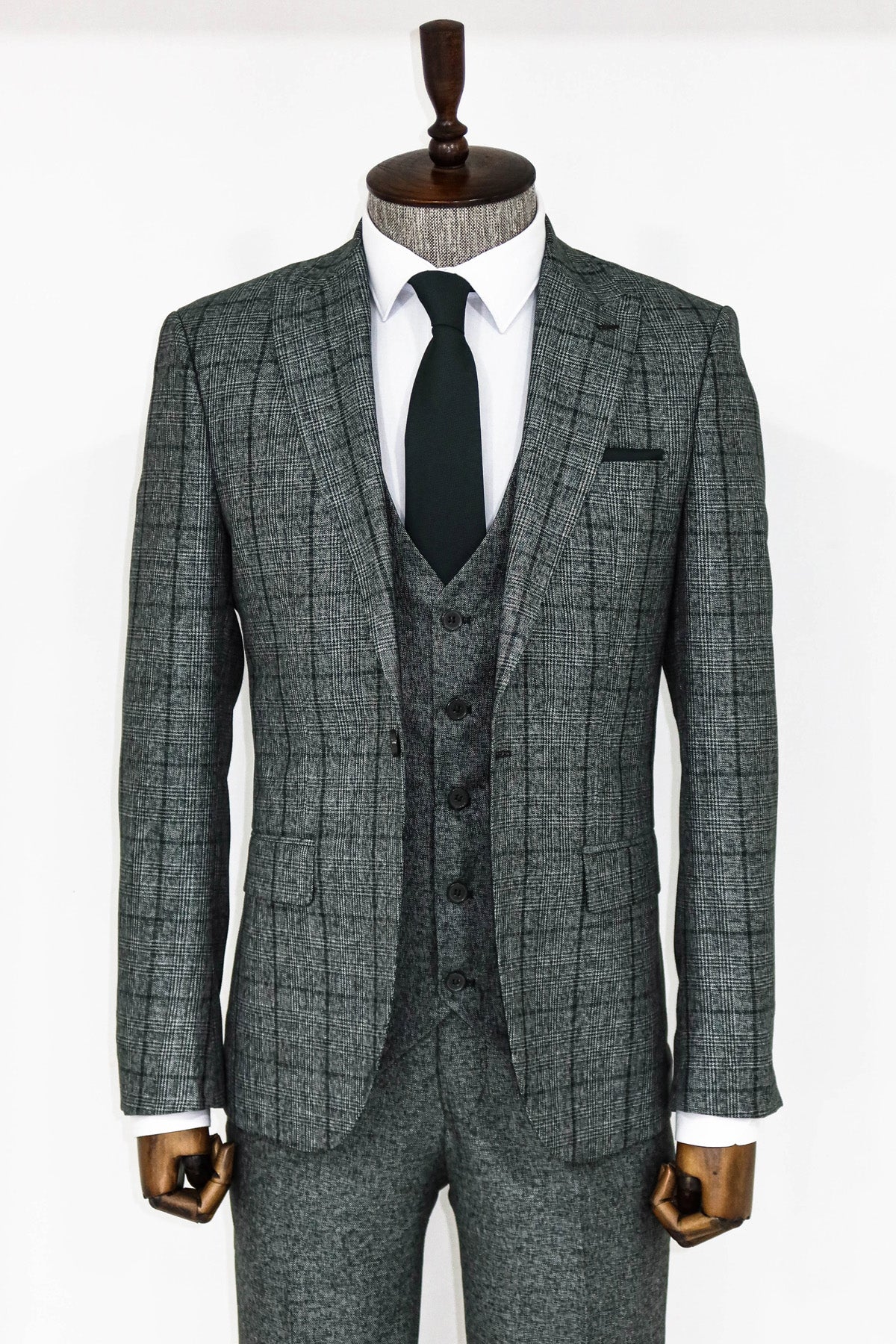 Plaid Dark Grey Slim Fit Suit 1