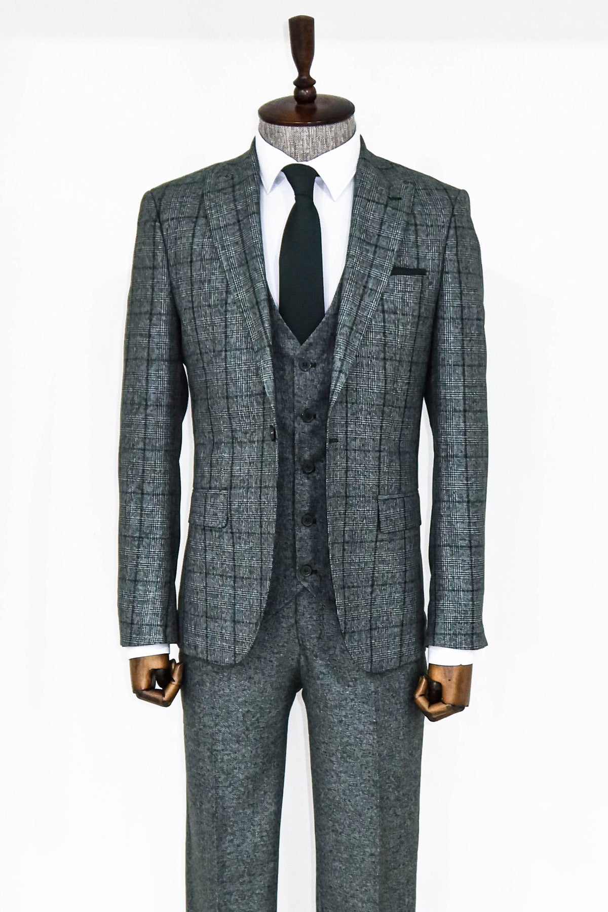 Plaid Dark Grey Slim Fit Suit 8