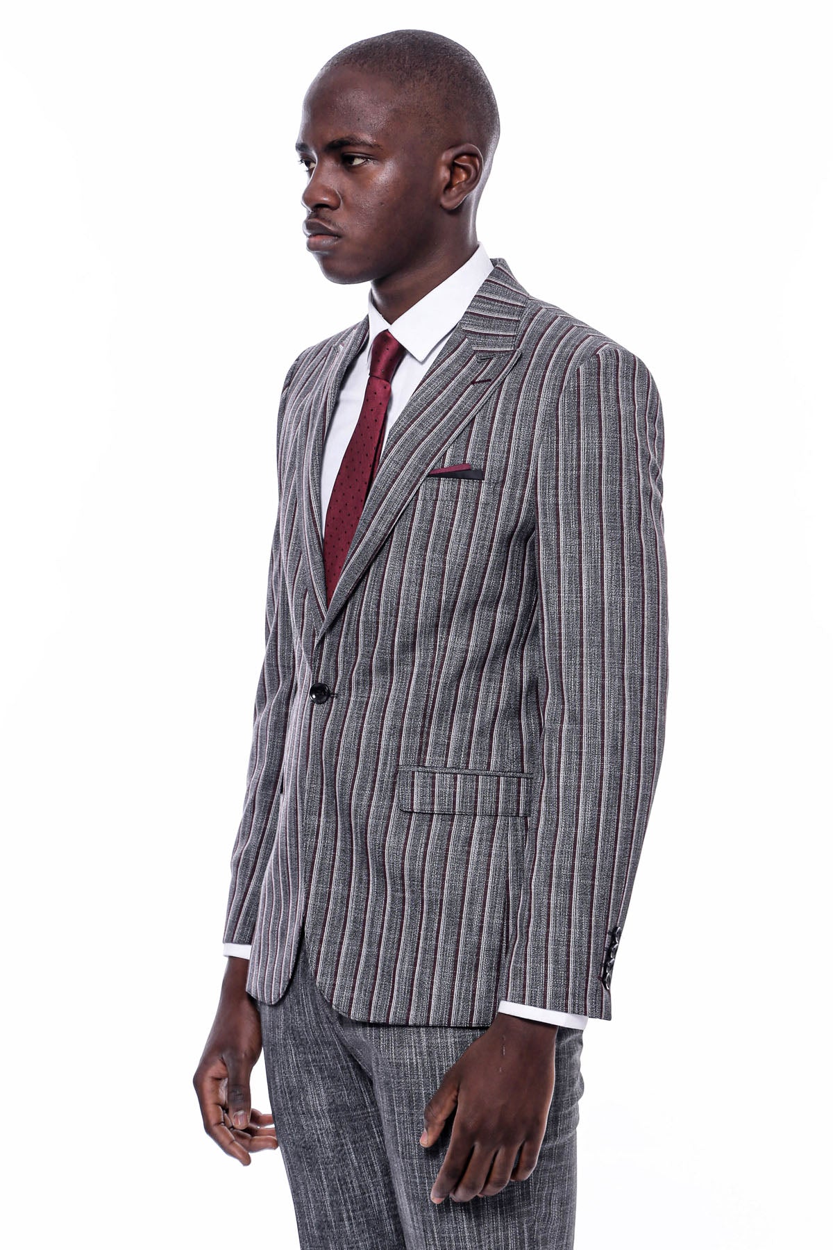 Striped Blazer Plain Pants Black Suit 6