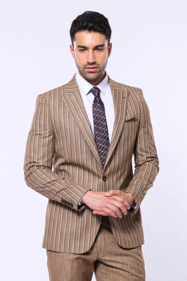 Casual Brown Suit Men's Korean-Style Trendy Wedding Dress Groom Suit Men's  Slim Striped Dark Brown | Lazada PH