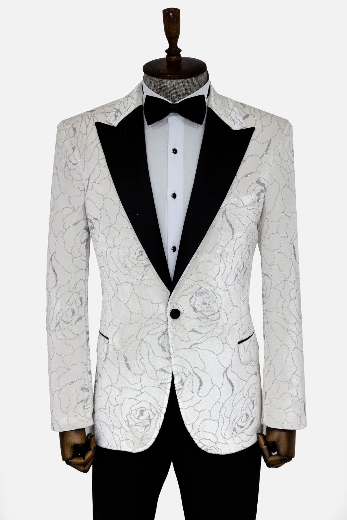 White Flower Patterned Prom Blazer - Sport Coat Blazer