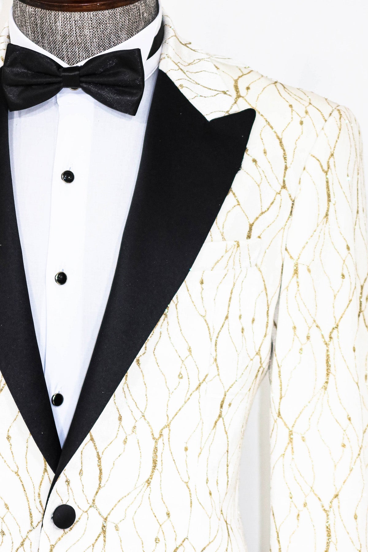 White Gold Patterned Tuxedo Blazer