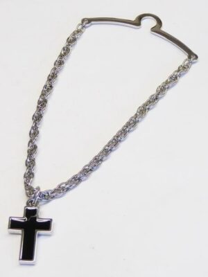 3mm Double Woven Twisted Rope Silver Tie Chain / Hanging Black Enamel Cross /Make in USA /Boxed
