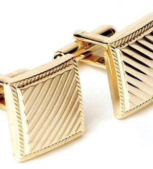 Square with Diagonal Lines Roped Edge / Gold Cuff links /Import