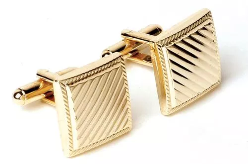 Square with Diagonal Lines Roped Edge / Gold Cuff links /Import