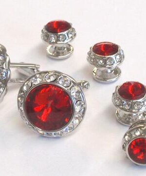 Synthetic Red Faceted Center /Clear Czech Crystals Rim/ Silver Formal Setting / Import