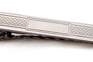 Polished Black Nickel, Laser Chain Link Design / Rectangle Blank Center 2 inch Tie Bar Made in USA (can be engraved)
