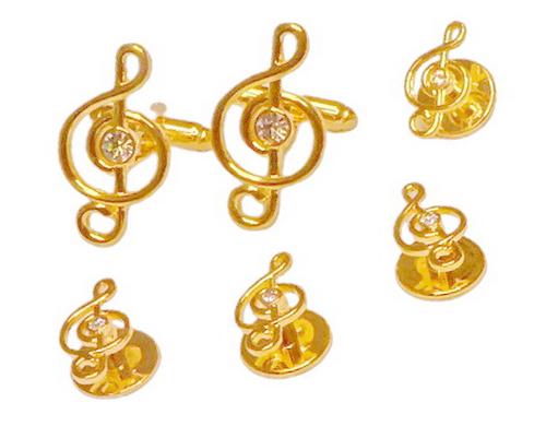 *NEW* Gold Treble Clef Formal Set with CZ center stone on links & Studs / Import / Gift Boxed