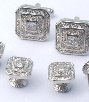 Square Setting in Links & Studs /Pave Cubic Zircons with Larger CZ Center Stone / /Silver/ Import-(this is gorgeous, classy bling)