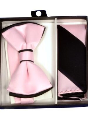Pink / Black Tipped Bow Tie & Striped Pocket Square
