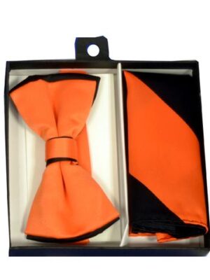Orange / Black Tipped Bow Tie & Striped Pocket Square