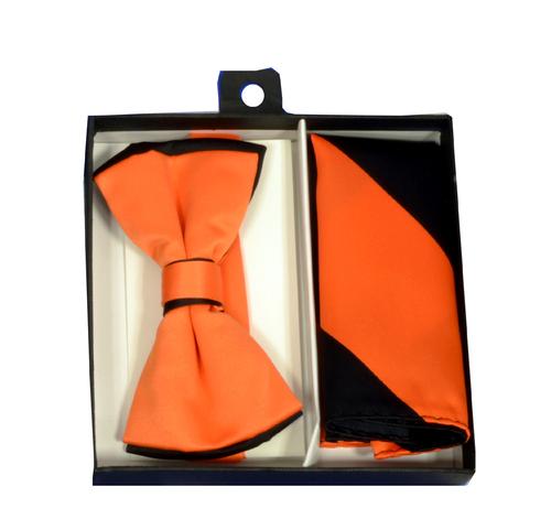 Orange / Black Tipped Bow Tie & Striped Pocket Square 1
